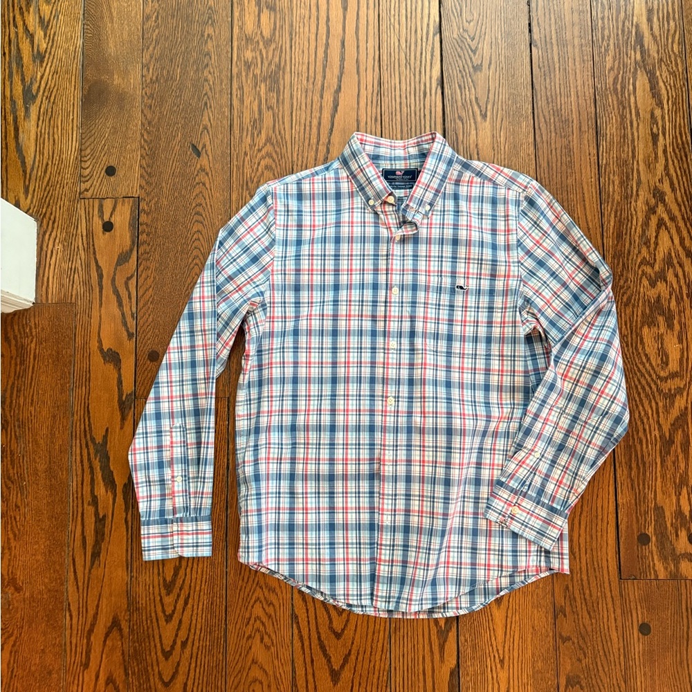 Vineyard Vines Men’s Tucker Slim Fit Plaid Button-Down - Blue & Red